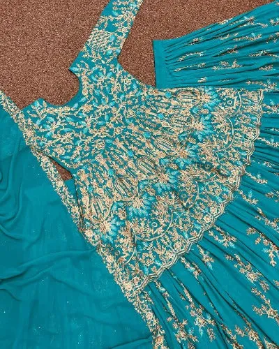 Sky Blue Georgette Stone Work Lehenga Choli Set