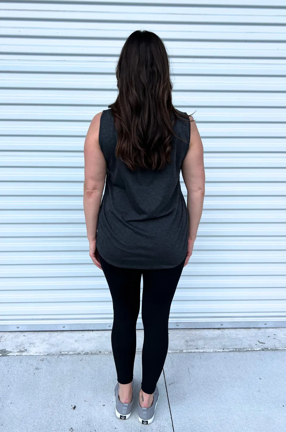 Sleeveless Nursing Tank Top With Asymmetrical Flap - Dark Gray