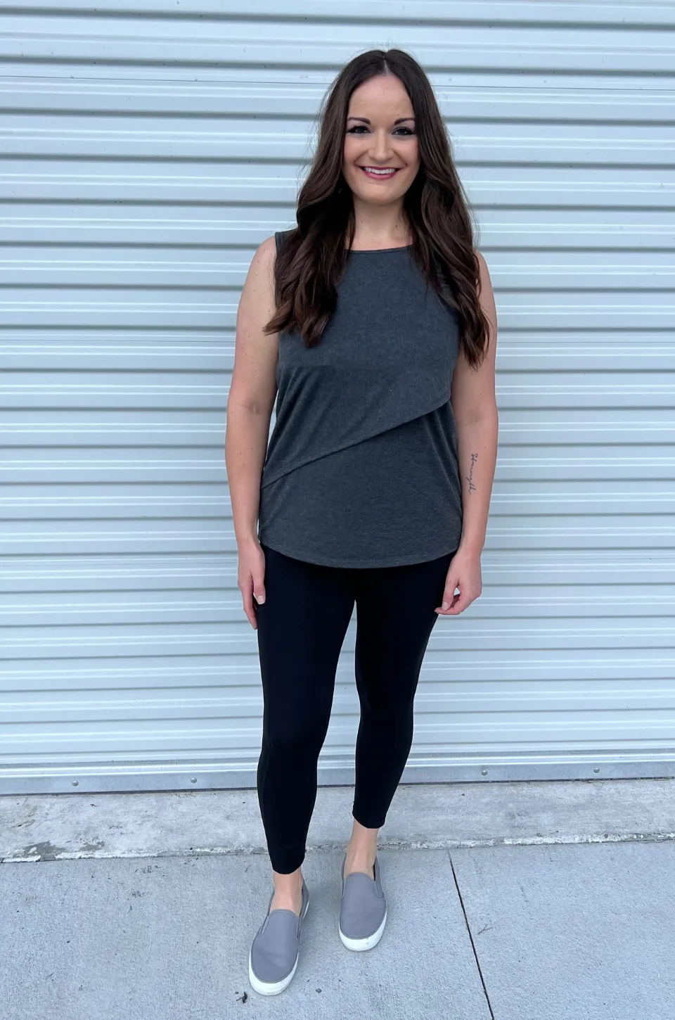 Sleeveless Nursing Tank Top With Asymmetrical Flap - Dark Gray