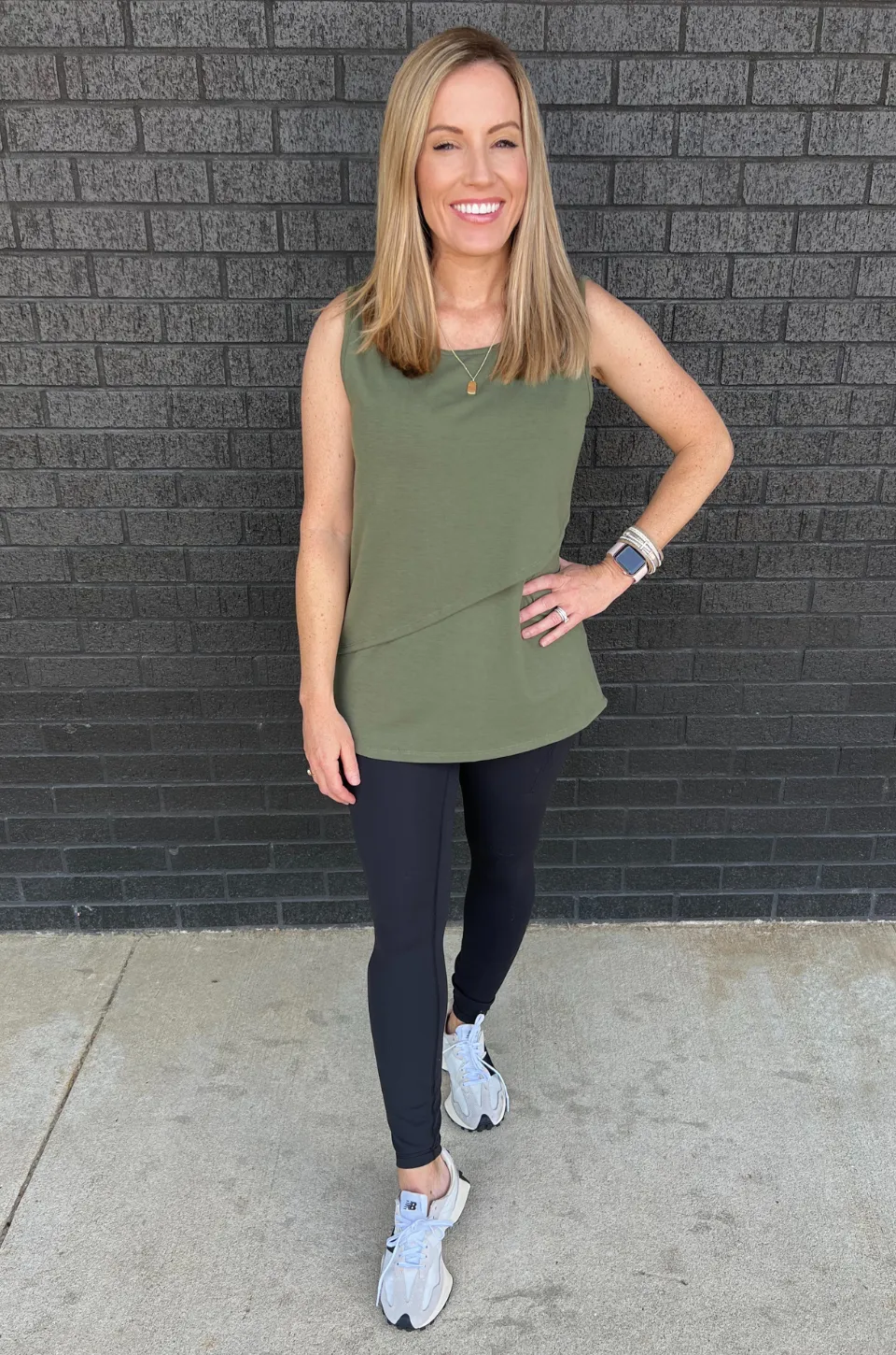 Sleeveless Nursing Tank Top With Asymmetrical Flap - Olive Green