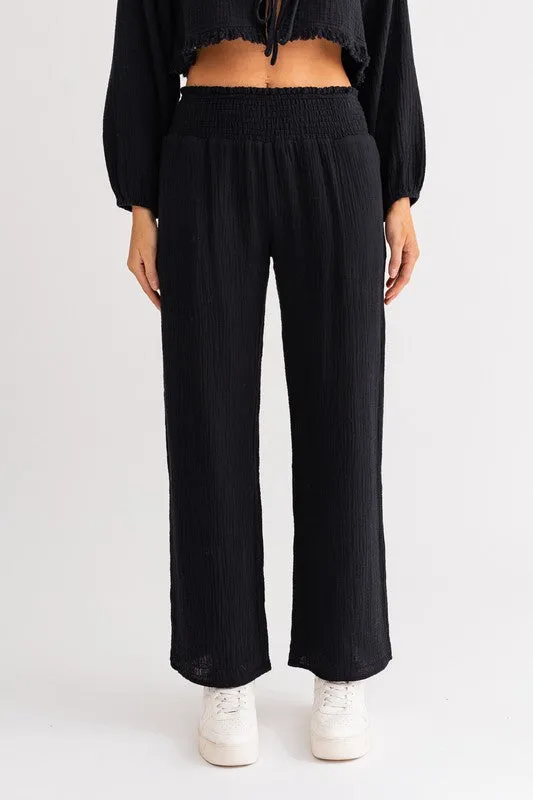 Smocked Wide Leg Pants