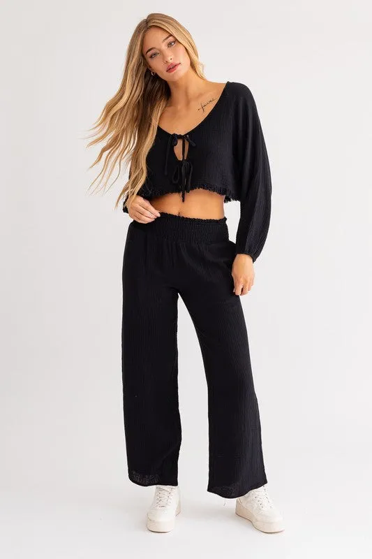 Smocked Wide Leg Pants