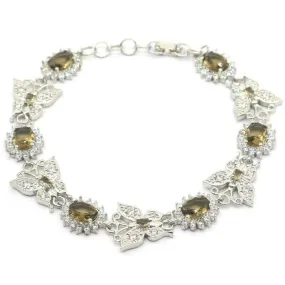 Smoky Topaz Quartz Micro-Pave Butterfly Shape Tennis Bracelet