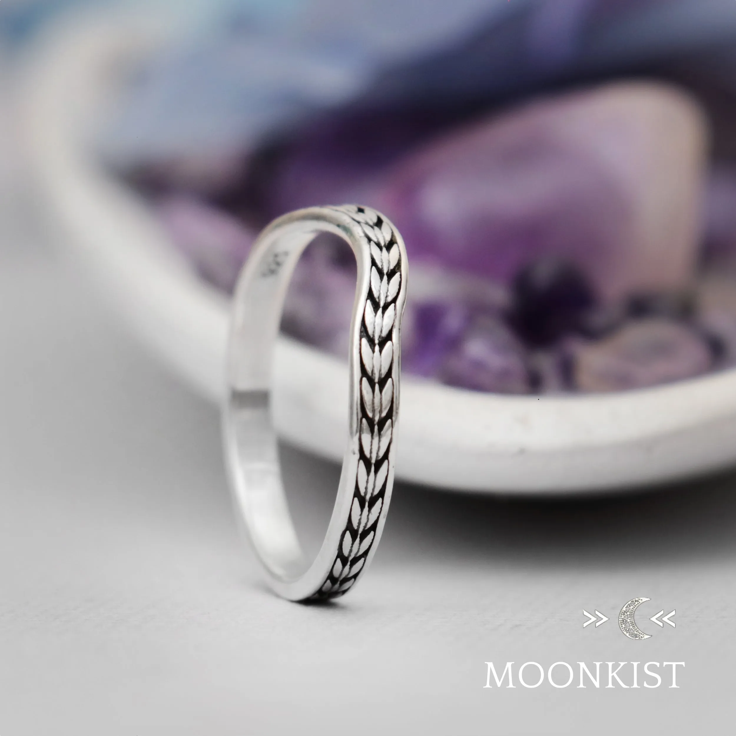 Sterling Silver Engraved Chevron Curved wedding band  | Moonkist Designs