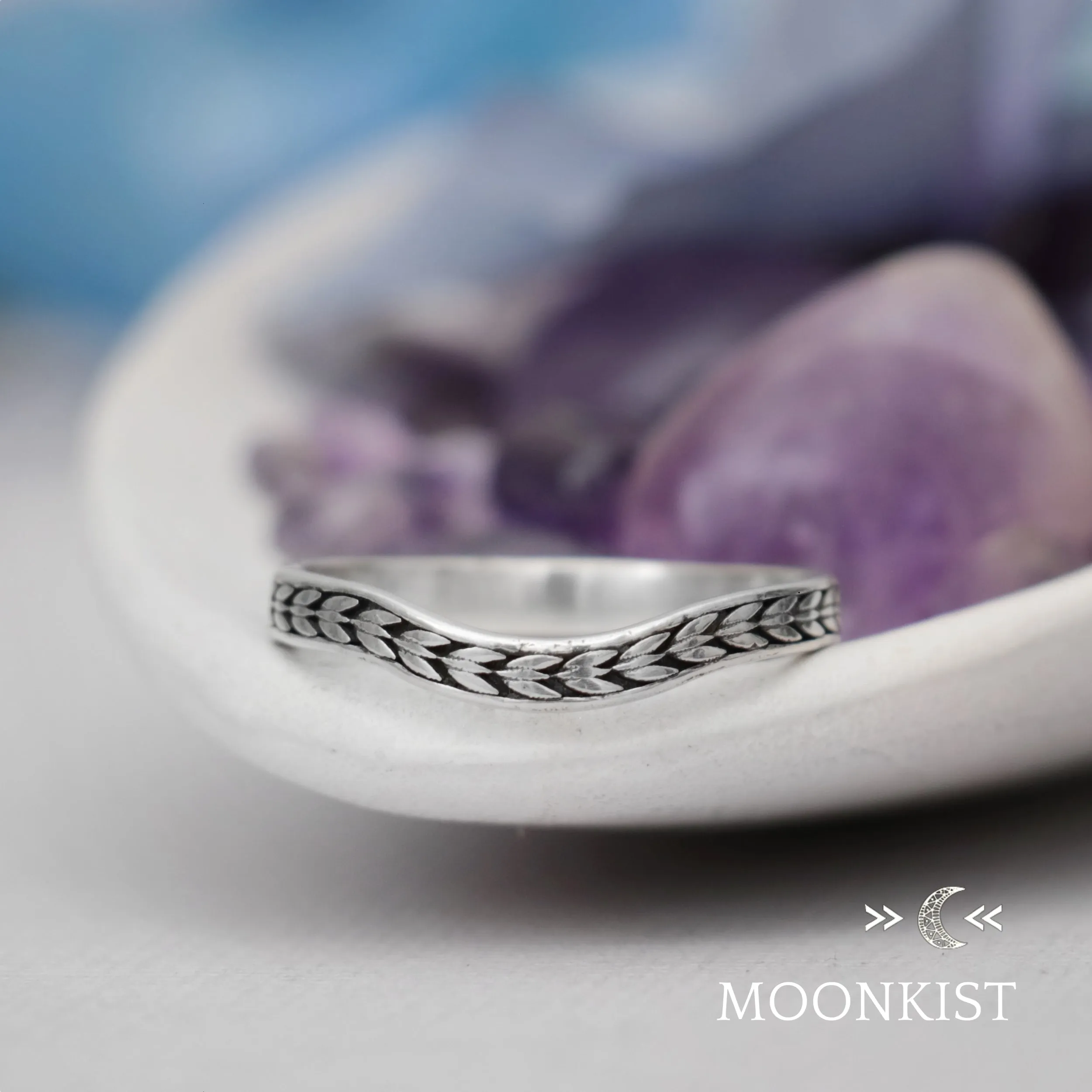 Sterling Silver Engraved Chevron Curved wedding band  | Moonkist Designs