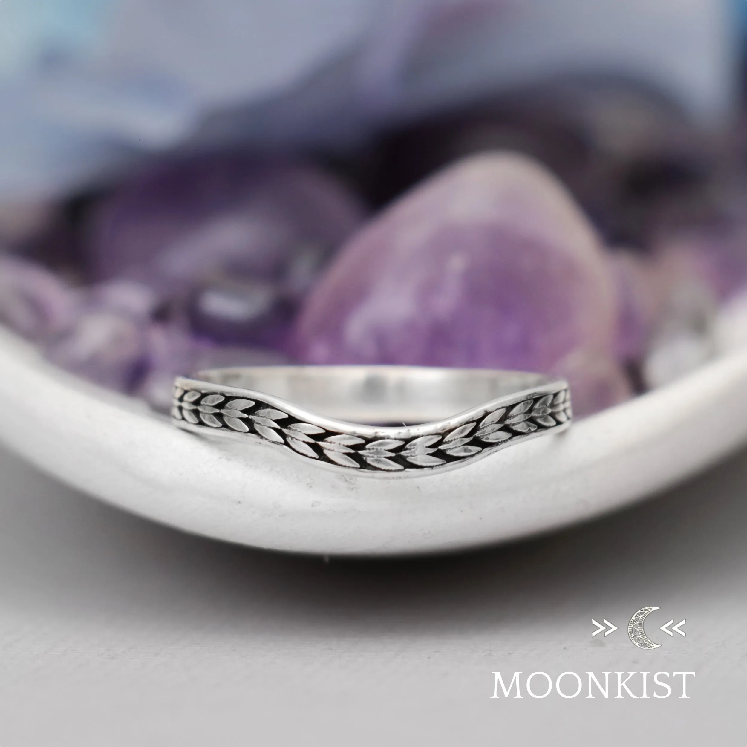 Sterling Silver Engraved Chevron Curved wedding band  | Moonkist Designs