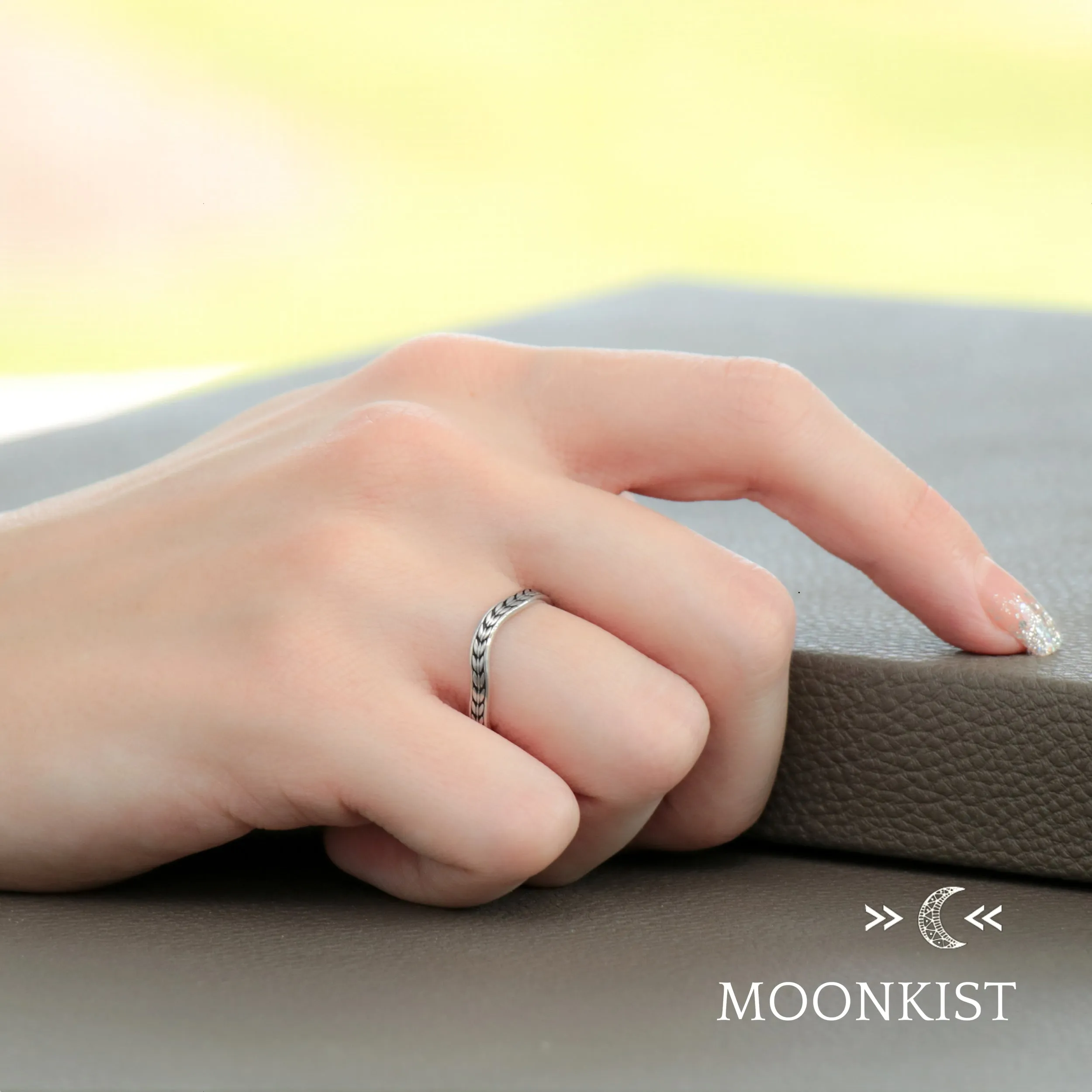 Sterling Silver Engraved Chevron Curved wedding band  | Moonkist Designs