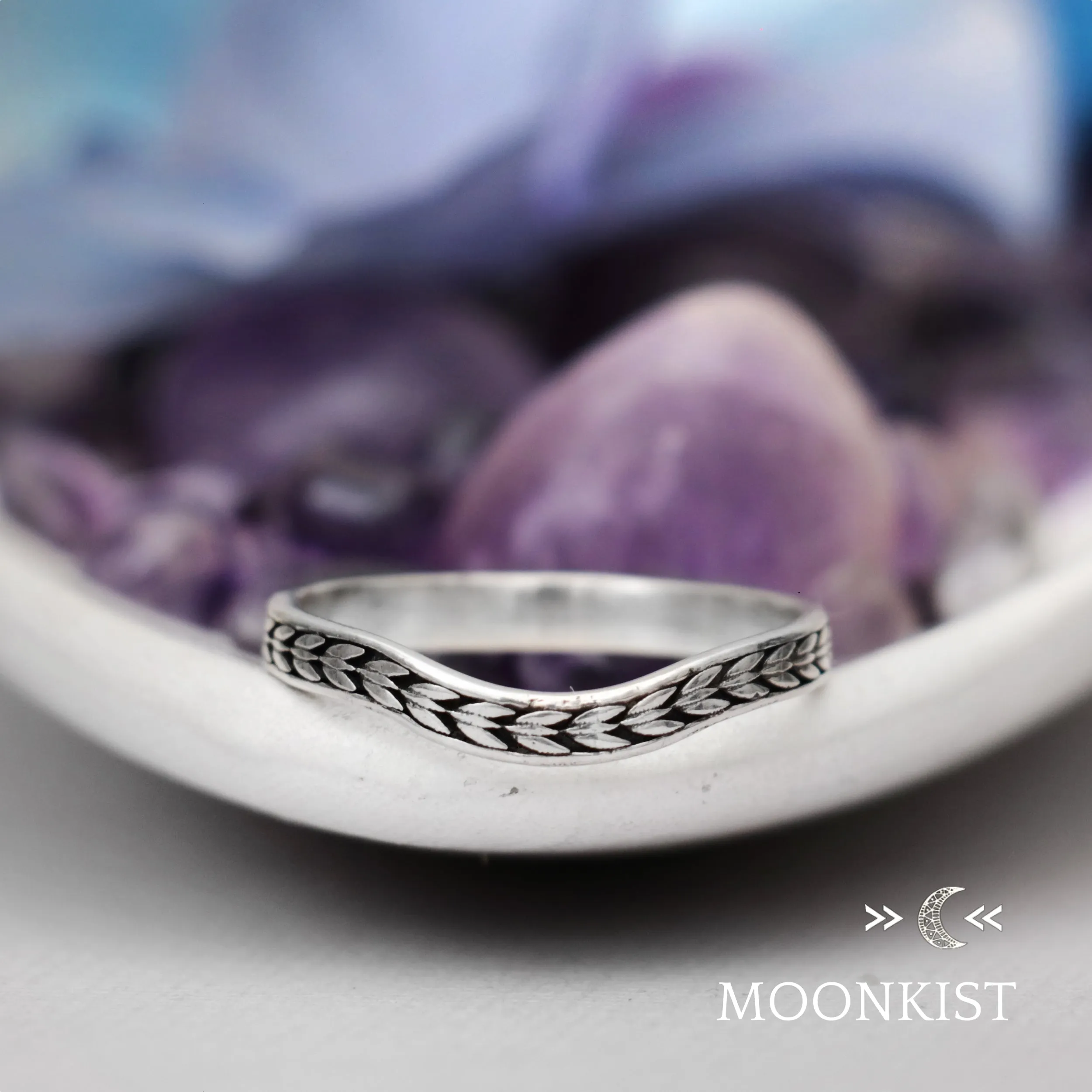 Sterling Silver Engraved Chevron Curved wedding band  | Moonkist Designs