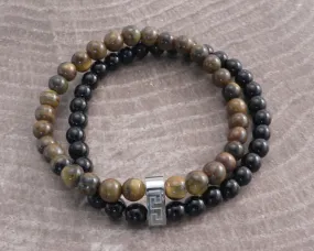 Stone & Steel Bead 2 Row Cat Eye Bracelet