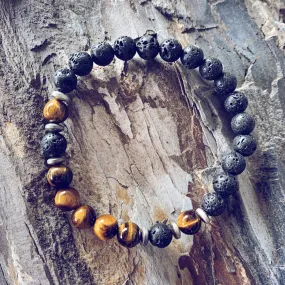 strength // men's tiger's eye and lava bead mala bracelet