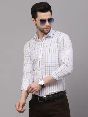 Style Quotient Men White And Lilac  Checks Yarn Dyed PolyCotton Regular Formal Shirt