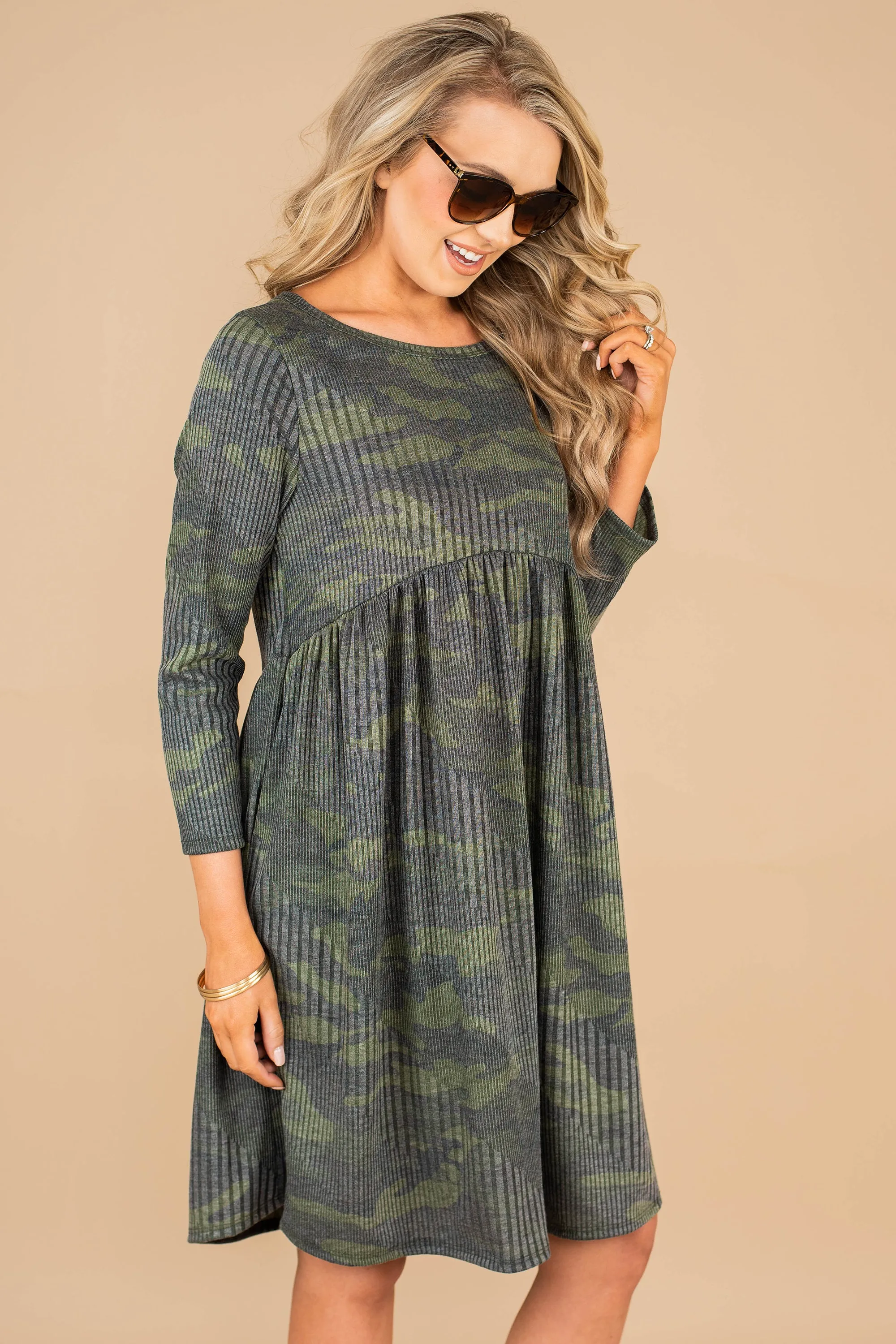 This Is The Dream Army Green 3/4 Sleeve Dress