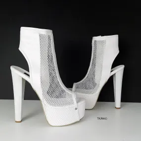 Transparant Peep Toe White Platform Booties