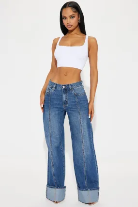 Unpredictable Cuffed Wide Leg Jeans - Medium Wash