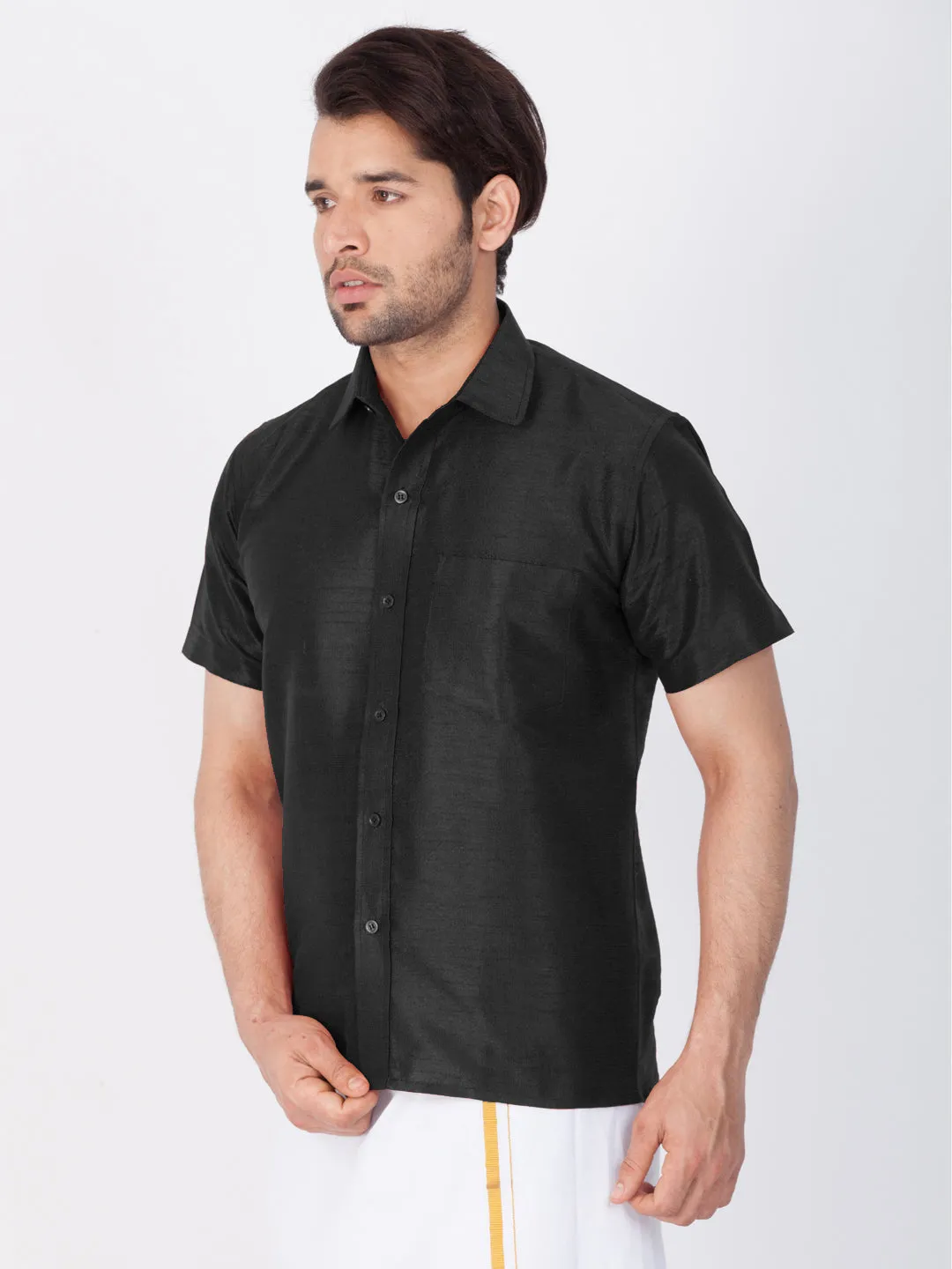 Vastramay Black color Silk Blend Baap Beta Shirt set