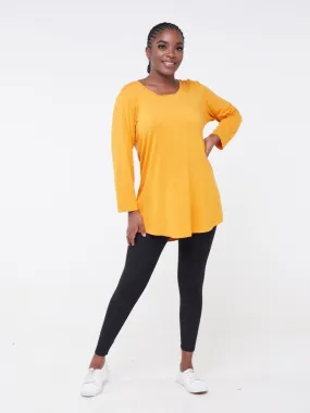 Vivo Fitness Long Sleeve Bound Neck Tunic Top - Mustard