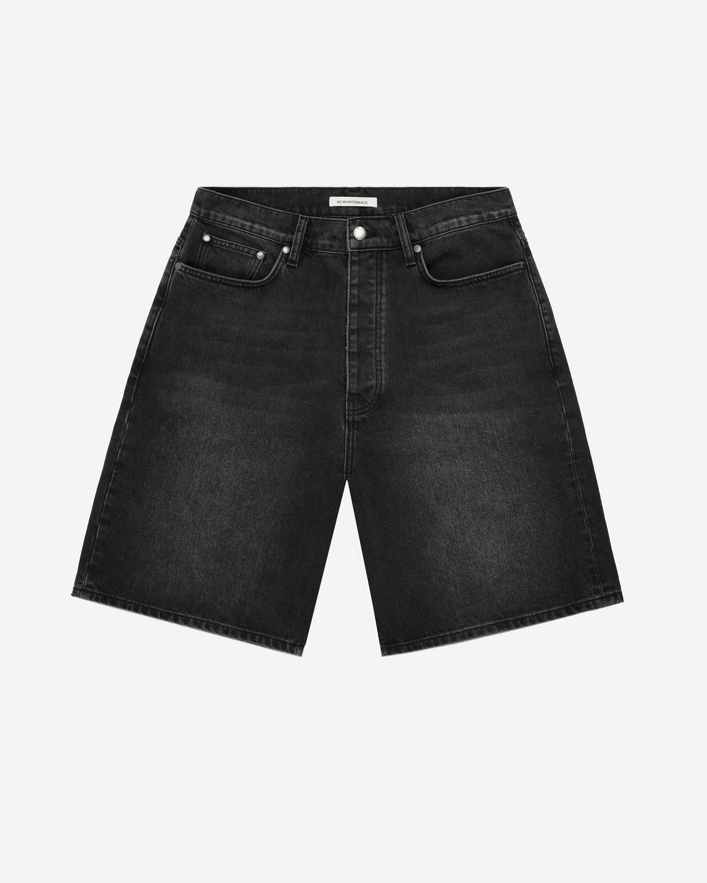 Washed Black Wide Leg Denim Shorts