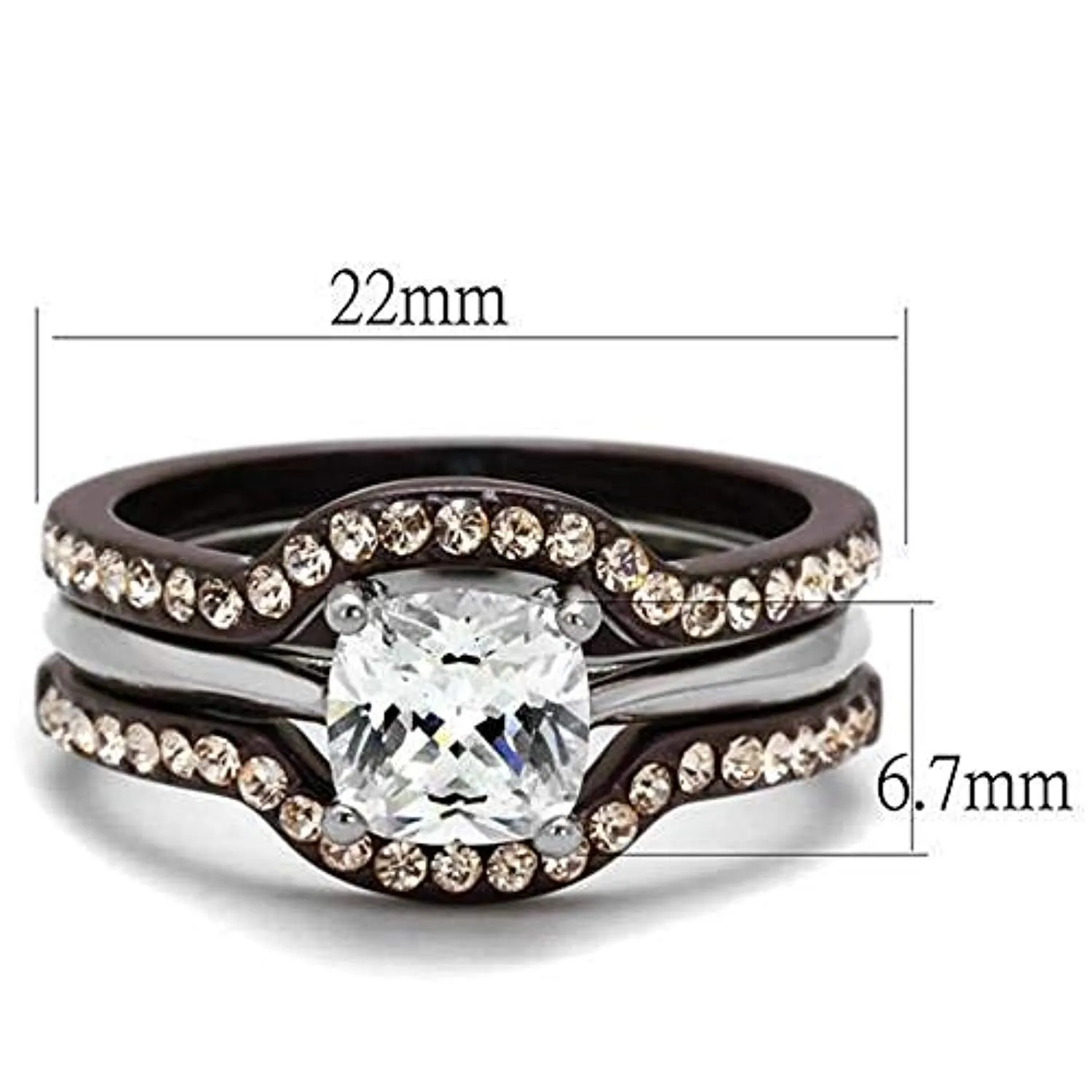 WildKlass Stainless Steel Ring Two Tone IP Dark Brown (IP Coffee) Women AAA Grade CZ Clear