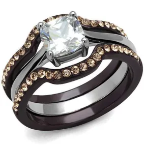 WildKlass Stainless Steel Ring Two Tone IP Dark Brown (IP Coffee) Women AAA Grade CZ Clear