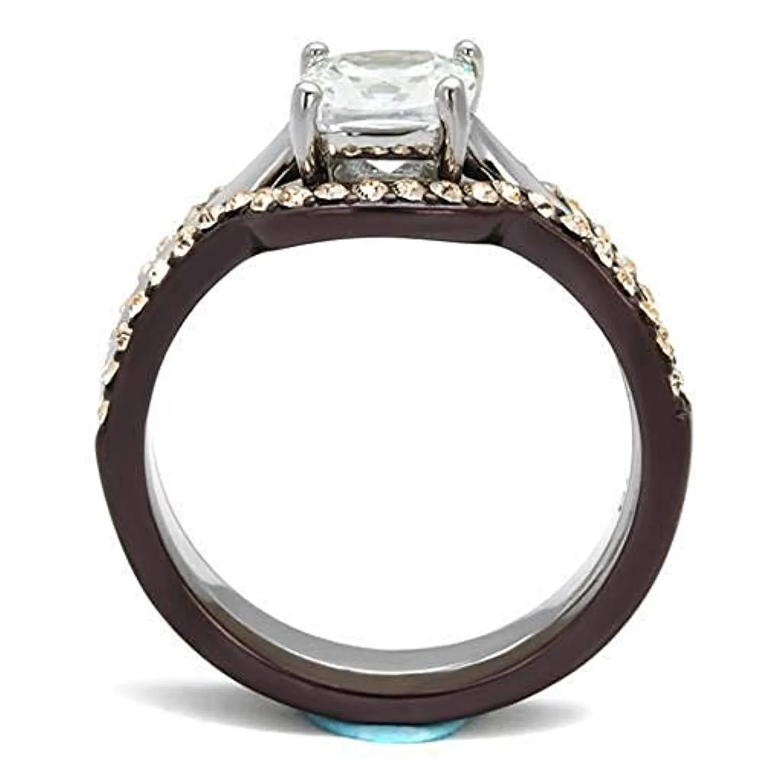 WildKlass Stainless Steel Ring Two Tone IP Dark Brown (IP Coffee) Women AAA Grade CZ Clear