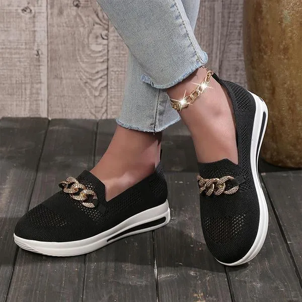 Women's Casual Mesh Metal Buckle Flat Sneakers 47441413S