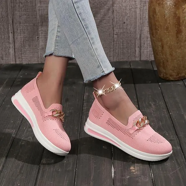 Women's Casual Mesh Metal Buckle Flat Sneakers 47441413S